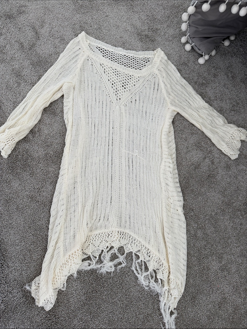 Cupshe Cream Open-Weave Fringe Swim Coverup Tunic
